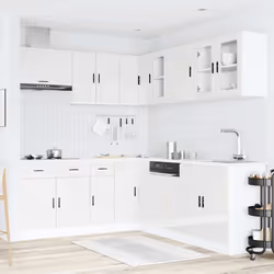 vidaXL 11 Piece Kitchen Cabinet Set Porto Smoked Oak Engineered Wood - high gloss white