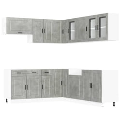 vidaXL 11 Piece Kitchen Cabinet Set Porto Smoked Oak Engineered Wood - concrete grey