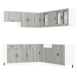 vidaXL 11 Piece Kitchen Cabinet Set Porto Smoked Oak Engineered Wood - grey sonoma