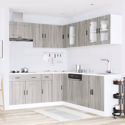 vidaXL 11 Piece Kitchen Cabinet Set Porto Smoked Oak Engineered Wood - grey sonoma