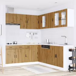 vidaXL 11 Piece Kitchen Cabinet Set Porto Smoked Oak Engineered Wood - artisian oak