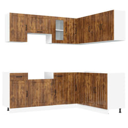 vidaXL 11 Piece Kitchen Cabinet Set Kalmar White Engineered Wood - smoked oak