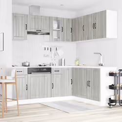 vidaXL 11 Piece Kitchen Cabinet Set Kalmar White Engineered Wood - grey sonoma