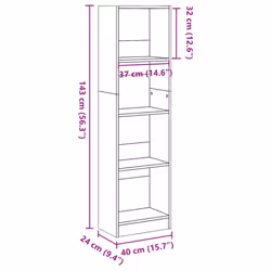 vidaXL Book Cabinet Display Rack Bookshelf Storage Shelf Rack Engineered Wood - old wood, 40 x 24 x 143 cm