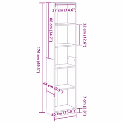 vidaXL Book Cabinet Display Rack Bookshelf Storage Shelf Rack Engineered Wood - sonoma oak, 40 x 24 x 176 cm - Additional view 8