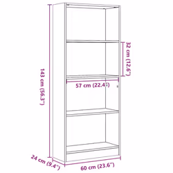 vidaXL Book Cabinet Display Rack Bookshelf Storage Shelf Rack Engineered Wood - sonoma oak, 60 x 24 x 143 cm - Additional view 8
