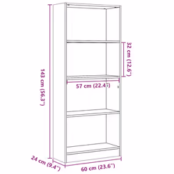 vidaXL Book Cabinet Display Rack Bookshelf Storage Shelf Rack Engineered Wood - oak, 60 x 24 x 143 cm - Additional view 8