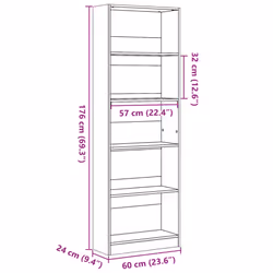 vidaXL Book Cabinet Display Rack Bookshelf Storage Shelf Rack Engineered Wood - sonoma oak, 60 x 24 x 176 cm - Additional view 3