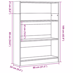 vidaXL Book Cabinet Display Rack Bookshelf Storage Shelf Rack Engineered Wood - sonoma oak, 80 x 24 x 109 cm - Additional view 3