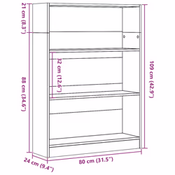 vidaXL Book Cabinet Display Rack Bookshelf Storage Shelf Rack Engineered Wood - grey sonoma, 80 x 24 x 109 cm - Additional view 3