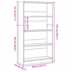 vidaXL Book Cabinet Display Rack Bookshelf Storage Shelf Rack Engineered Wood - concrete grey, 80 x 24 x 143 cm - Additional view 3
