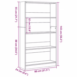vidaXL Book Cabinet Display Rack Bookshelf Storage Shelf Rack Engineered Wood - smoked oak, 80 x 24 x 143 cm - Additional view 3