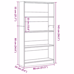 vidaXL Book Cabinet Display Rack Bookshelf Storage Shelf Rack Engineered Wood - oak, 80 x 24 x 143 cm - Additional view 3