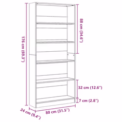 vidaXL Book Cabinet Display Rack Bookshelf Storage Shelf Rack Engineered Wood - old wood, 80 x 24 x 176 cm - Additional view 8