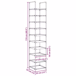 vidaXL Shoe Rack 10-Tier Black 33x33x174 cm Non-woven Fabric shoe storage - 1 pcs