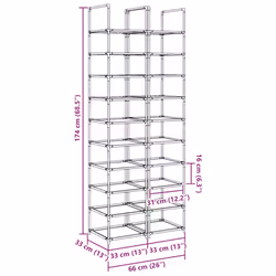 vidaXL Shoe Rack 10-Tier Black 33x33x174 cm Non-woven Fabric shoe storage - 2 pcs