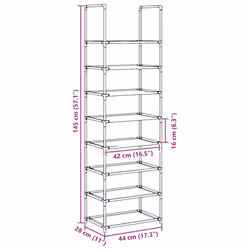 vidaXL Shoe Rack 8-Tier Black 44x28x145 cm Non-woven Fabric shoe storage - 44 x 28 x 145 cm