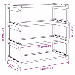 vidaXL Shoe Rack 4-Tier Grey 54x28x55 cm Non-woven Fabric shoe storage - 55 cm