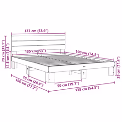 vidaXL Bed Frame with Headboard without Mattress 135x190 cm Solid Wood Oak - Additional view 10