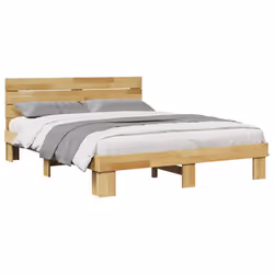 vidaXL Bed Frame with Headboard without Mattress 135x190 cm Solid Wood Oak - Additional view 4