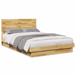 vidaXL Bed Frame with Headboard without Mattress 200x200 cm Solid Wood Oak - 120 x 200 cm