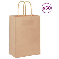 vidaXL Paper Bags 50 pcs with Handles Brown 15x8x21 cm Grocery Paper Gift Bag - brown, 15 x 8 x 21 cm