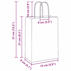 vidaXL Paper Bags 50 pcs with Handles Brown 15x8x21 cm Grocery Paper Gift Bag - brown, 15 x 8 x 21 cm