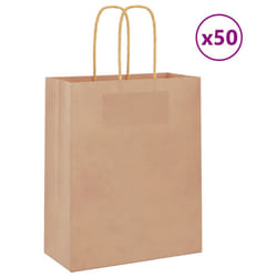 vidaXL Paper Bags 50 pcs with Handles Brown 15x8x21 cm Grocery Paper Gift Bag - brown, 18 x 8 x 22 cm