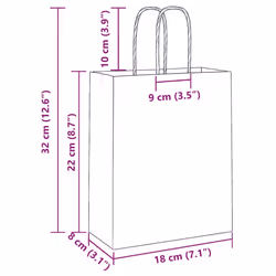 vidaXL Paper Bags 50 pcs with Handles Brown 15x8x21 cm Grocery Paper Gift Bag - brown, 18 x 8 x 22 cm