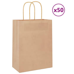vidaXL Paper Bags 50 pcs with Handles Brown 15x8x21 cm Grocery Paper Gift Bag - brown, 22 x 11 x 28 cm