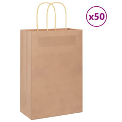 vidaXL Paper Bags 50 pcs with Handles Brown 15x8x21 cm Grocery Paper Gift Bag - brown, 22 x 11 x 31 cm