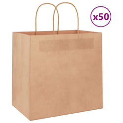 vidaXL Paper Bags 50 pcs with Handles Yellow 26x17x25 cm Paper Grocery Bag - brown, 26 x 17 x 25 cm/ 50 pcs