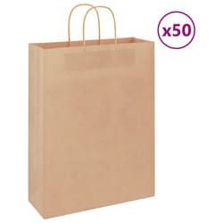 vidaXL Paper Bags 50 pcs with Handles Brown 15x8x21 cm Grocery Paper Gift Bag - brown, 32 x 12 x 42 cm