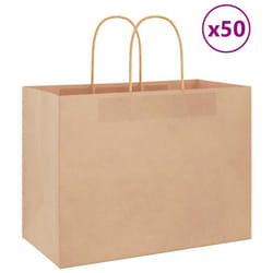 vidaXL Paper Bags 50 pcs with Handles Brown 15x8x21 cm Grocery Paper Gift Bag - brown, 32 x 17 x 25 cm