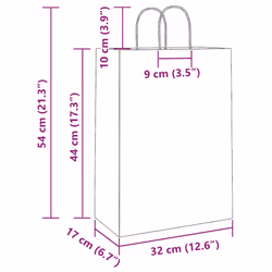 vidaXL Paper Bags 50 pcs with Handles Brown 15x8x21 cm Grocery Paper Gift Bag - brown, 32 x 17 x 44 cm