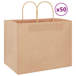 vidaXL Paper Bags 50 pcs with Handles Brown 15x8x21 cm Grocery Paper Gift Bag - brown, 32 x 22 x 24 cm