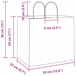 vidaXL Paper Bags 50 pcs with Handles Brown 15x8x21 cm Grocery Paper Gift Bag - brown, 32 x 22 x 28 cm