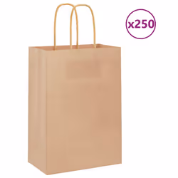 vidaXL Paper Bags 250 pcs with Handles Brown 21x11x36 cm Paper Grocery Bag - brown, 15 x 8 x 21 cm