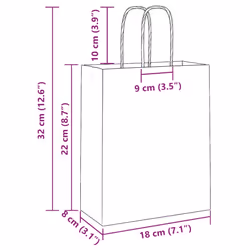 vidaXL Paper Bags 250 pcs with Handles Brown 21x11x36 cm Paper Grocery Bag - brown, 18 x 8 x 22 cm