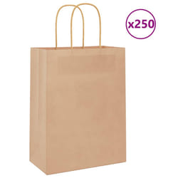 vidaXL Paper Bags 250 pcs with Handles Brown 21x11x36 cm Paper Grocery Bag - brown, 22 x 11 x 28 cm