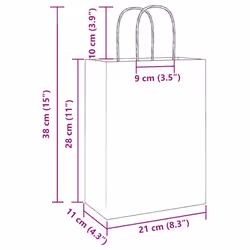 vidaXL Paper Bags 250 pcs with Handles Brown 21x11x36 cm Paper Grocery Bag - brown, 22 x 11 x 28 cm