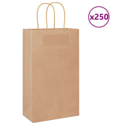 vidaXL Paper Bags 250 pcs with Handles Brown 21x11x36 cm Paper Grocery Bag - brown, 21 x 11 x 36 cm