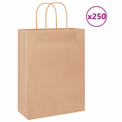 vidaXL Paper Bags 250 pcs with Handles Brown 21x11x36 cm Paper Grocery Bag - brown, 26 x 12 x 35 cm