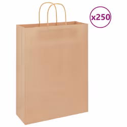 vidaXL Paper Bags 250 pcs with Handles Brown 21x11x36 cm Paper Grocery Bag - brown, 32 x 12 x 42 cm