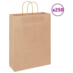 vidaXL Paper Bags 250 pcs with Handles Brown 21x11x36 cm Paper Grocery Bag - brown, 32 x 12 x 42 cm