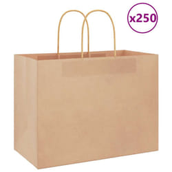 vidaXL Paper Bags 250 pcs with Handles Brown 21x11x36 cm Paper Grocery Bag - brown, 32 x 17 x 25 cm