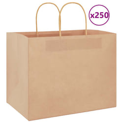 vidaXL Paper Bags 250 pcs with Handles Brown 21x11x36 cm Paper Grocery Bag - brown, 32 x 22 x 24 cm