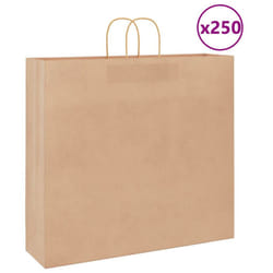vidaXL Paper Bags 250 pcs with Handles Brown 21x11x36 cm Paper Grocery Bag - brown, 54 x 15 x 49 cm