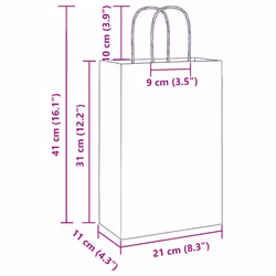 vidaXL Paper Bags 50 pcs with Handles Yellow 26x17x25 cm Paper Grocery Bag - white, 22 x 11 x 31 cm/ 50 pcs