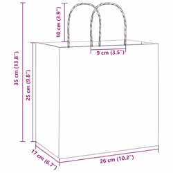 vidaXL Paper Bags 250 pcs with Handles Brown 21x11x36 cm Paper Grocery Bag - white, 26 x 17 x 25 cm - Additional view 4